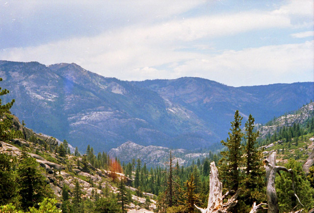 At the edge of the granite flat we climb out of the drainage, and the valley of the N fork of the Mokelumne River comes into view.